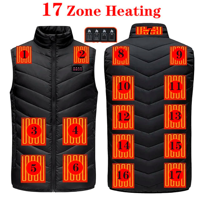 17/13/9 Areas Heated Vest for Men and Women - USB Electric Heating Jacket, Bodywarmer Down Vest for Winter