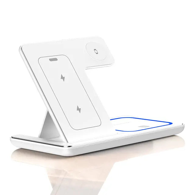 Scenteck 30W Fast Wireless Charger Stand - 3-in-1 Foldable Charging Station for iPhone 11/12/13/14/15, Apple Watch 5/6/7/8/9, and AirPods Pro